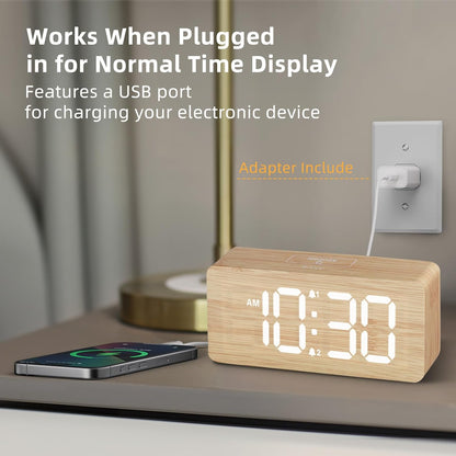 Purilite Select Wooden Digital Alarm Clock with Large LED Display - PuriLite