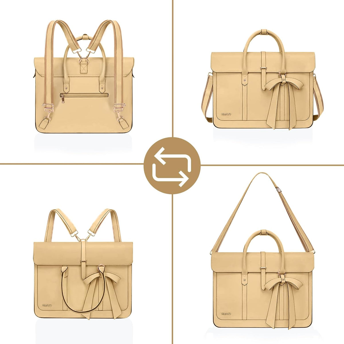 MOSISO Laptop Bag for Women, PU Leather Laptop Shoulder Bag Convertible Backpack, Work Travel Computer Bag with Bowknot - PuriLite