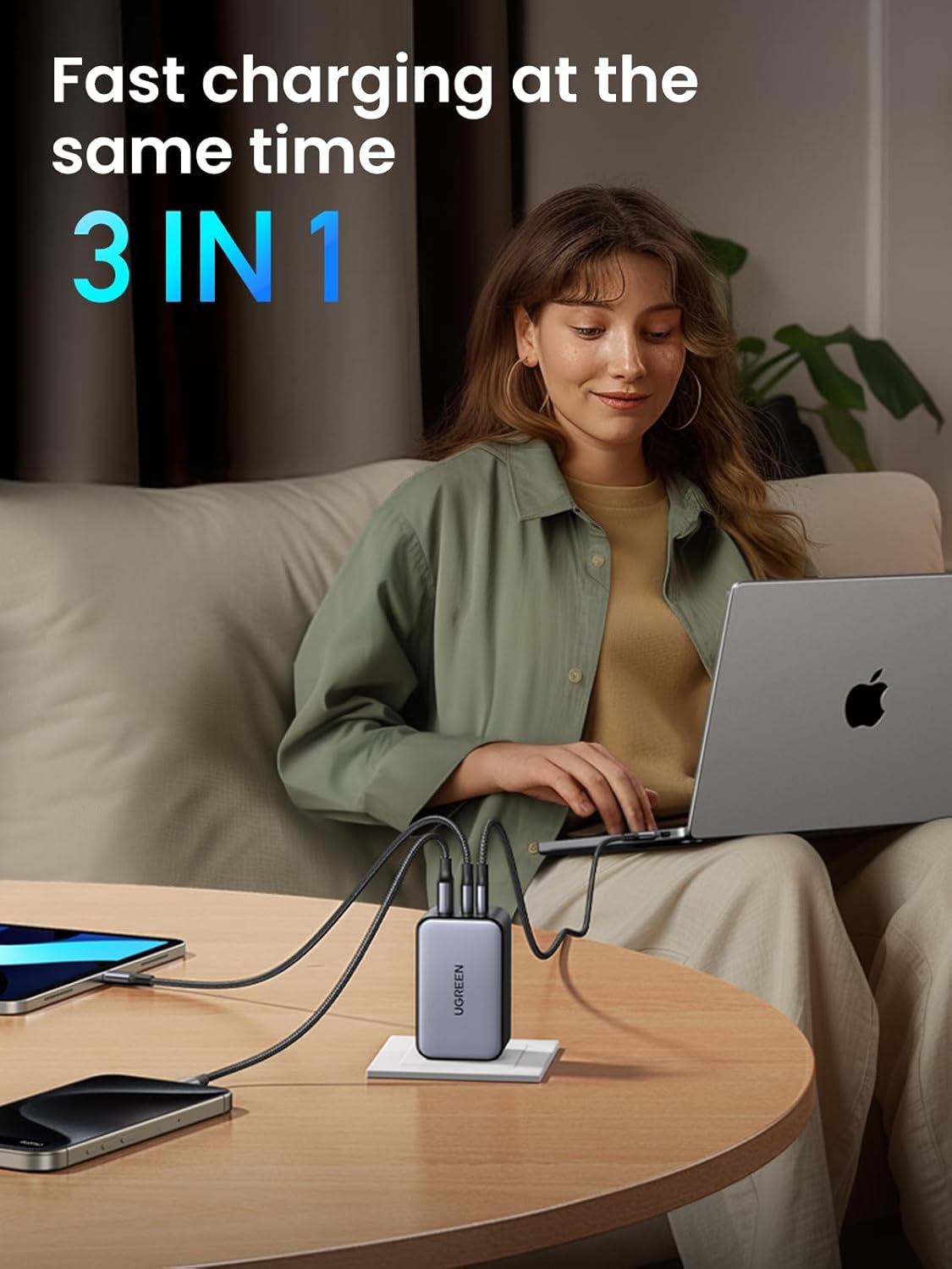 UGREEN 100W USB C Charger Block, Nexode X GaN 3-Ports Mini Charger Brick with GaN Infinity™ Chip Support PPS Super Fast Charge for MacBook Pro/Air, iPad, ThinkPad, iPhone 16/15, Galaxy S24/S23, Pixel - PuriLite