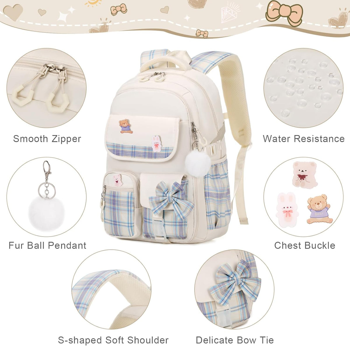 ACESAK Girls Backpack - 3PCS Backpack for Girls Cute School Backpacks for Girls Kindergarten - PuriLite