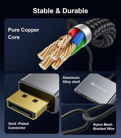 Reborn DisplayPort to Dual HDMI Adapter 4K@60Hz Display Port to 1 in 2 Out Splitter for Dual Monitor Extended Display, DP Source to 2 Adapter with PC, Graphics Card, HP and More - PuriLite