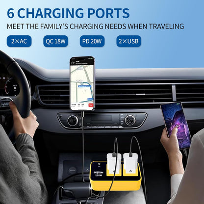 Bapdas 200W Car Power Inverter, DC 12V to 110V Car Charɡer Adapter with 20W USB-C/QC(18W)/4.8A Dual USB/Dual AC Outlet, Car Outlet Adapter Plug for Laptop - PuriLite