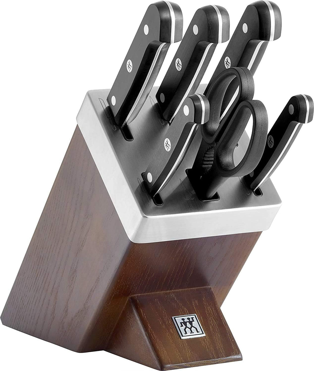 ZWILLING Gourmet 7-Piece Self Sharpening Block Set | Set Contains : 4" Paring | 6" Utility | 5" Tomato/Utility | 8" Bread | 8" Chef | Twin L Multi-Purpose Scissors - PuriLite