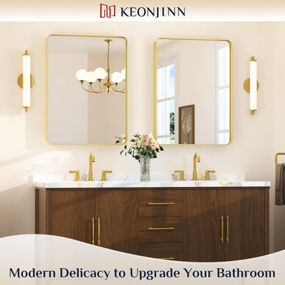 Keonjinn 42 x 36 Brushed Nickel Bathroom Vanity Mirror, Large Rounded Rectangle Bathroom Mirrors for over Sink, Metal Framed Silver Mirror for Wall, Shatterproof HD Tempered Glass(Horizontal/Vertical) - PuriLite