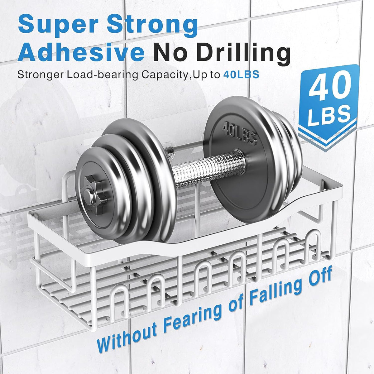 EUDELE 5-Pack Rustproof Stainless Steel Shower Caddy – No Drill Adhesive Bathroom Organizer with Large Capacity, Spacious Shower Shelves for Inside Shower, Kitchen & Home Decor Storage - PuriLite