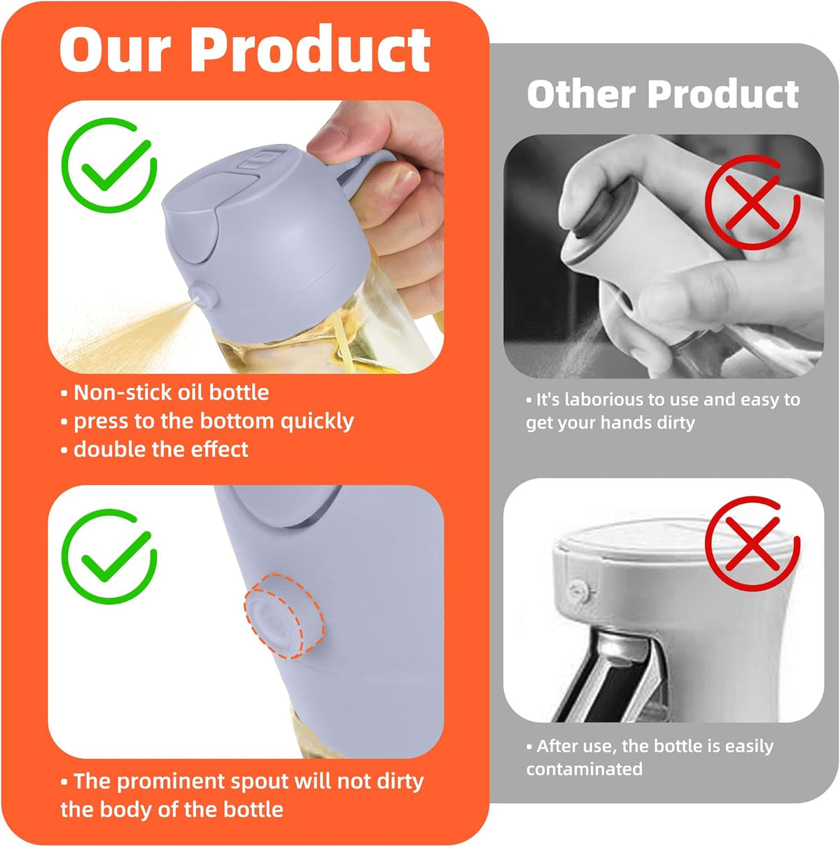 Purilite Select 470ml Glass Oil Sprayer &amp; Dispenser Bottle – 2-in-1 Flip Top - PuriLite