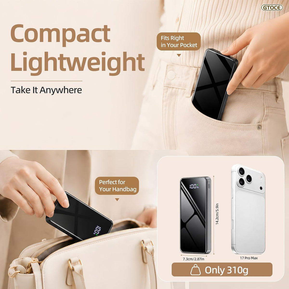 Power Bank 25000mAh,Fast Charging Portable Charger with Built in 2 Cables