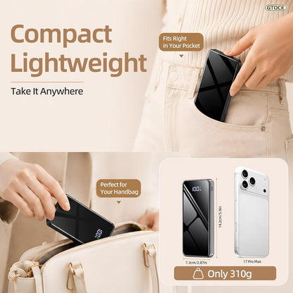 Power Bank 25000mAh,Fast Charging Portable Charger with Built in 2 Cables