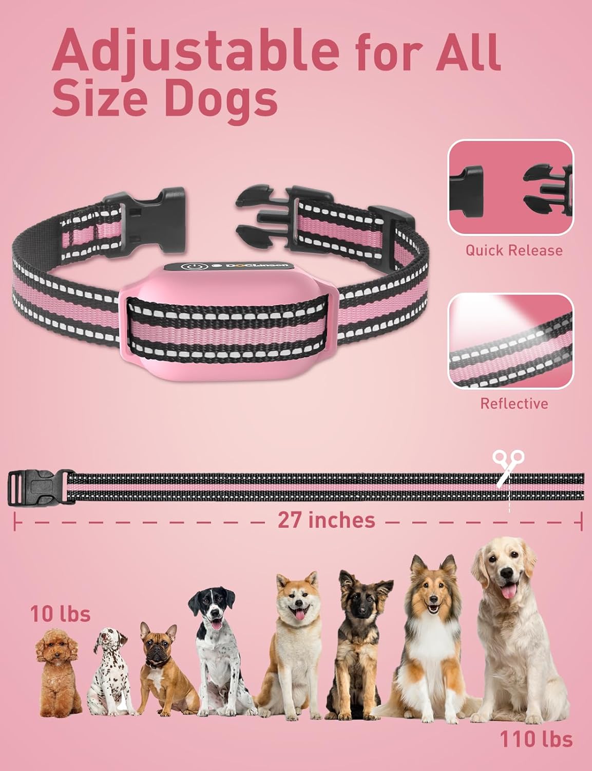 DOGLinsen No Shock Dog Training Collar with Remote 3300ft Range, Vibrating Dog Collar, Vibration Collar for Small Medium Large Dogs, 9 Style Tones and Vibration Collar - PuriLite