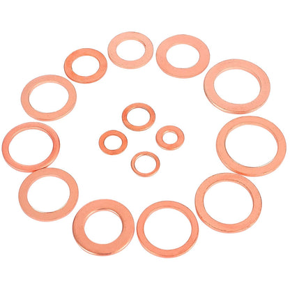 Toolwiz 150PCS 15 Sizes Copper Washers Metric Sealing Assortment Set Flat Ring Sump Plug Crush Washer Oil Drain Plug Gasket Seal Assortment Set M5/6/7/8/10/10.5/11/12/12.5/14/15/16/16.5/17.5 - PuriLite
