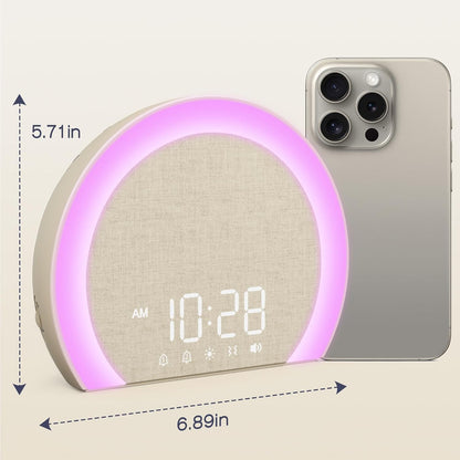 ANJANK Loud Alarm Clock with Wireless Bed Shaker, Vibrating Dual Alarm with Light Wake Up for Heavy Sleepers & Hearing Impaired, 9-Color Night Light, 5 Sounds, 0-100% Dimmer, USB Charger, Bedroom - PuriLite