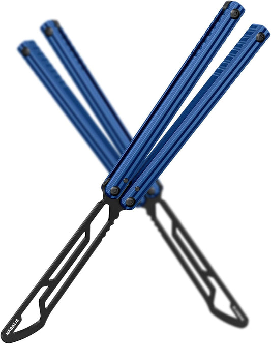 Nabalis Impulse Butterfly Knife Balisong Trainer for Practicing Flipping, Blunt Practice, No Edge Tool，Lightweight，Blue - PuriLite