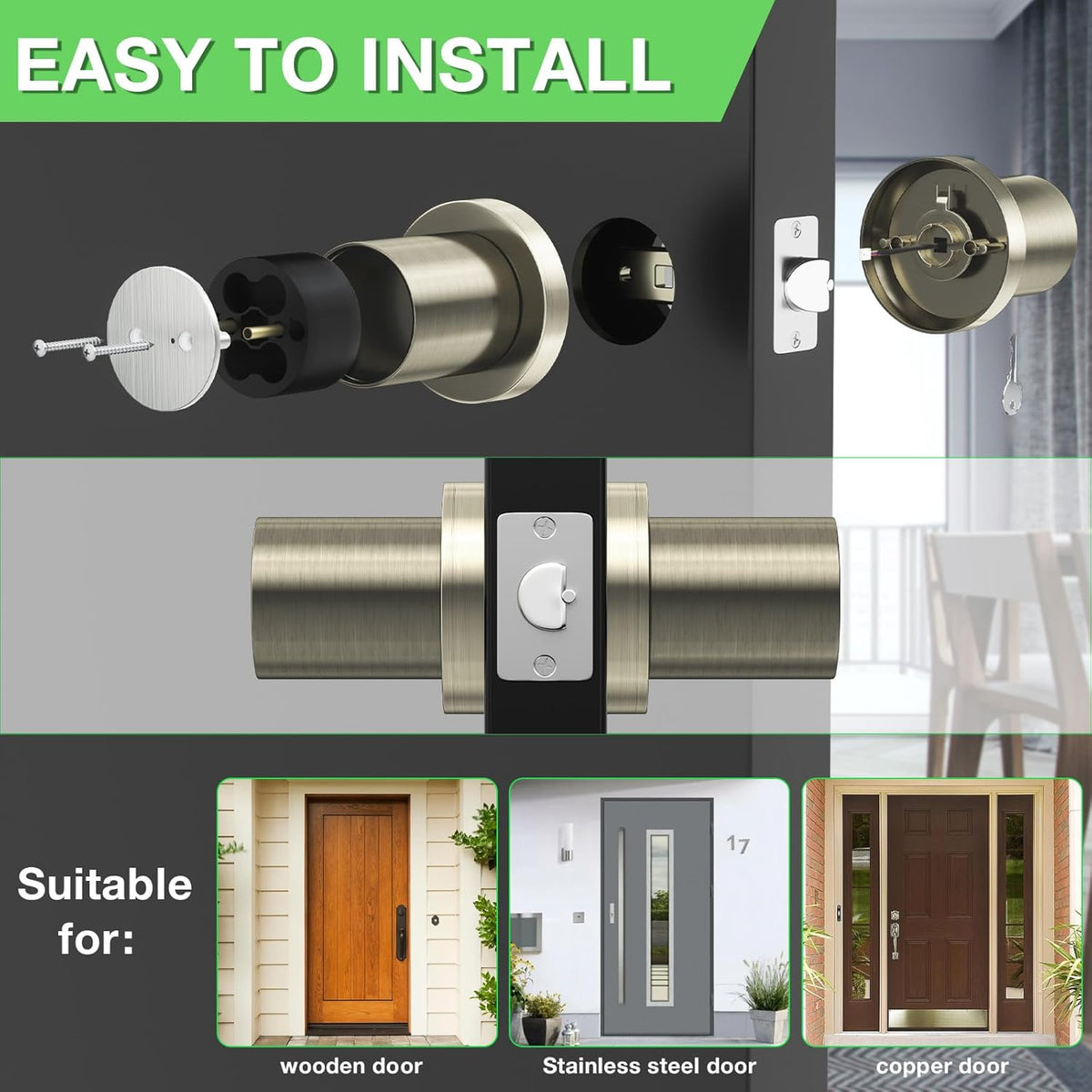FITNATE Fingerprint Door Knob, Smart Biometric Door Lock with App Control, Keyless Entry Door Knob with Bluetooth Digital Code, Touch to Open Knob for Bedroom,Home,Hotel,Office, Black - PuriLite