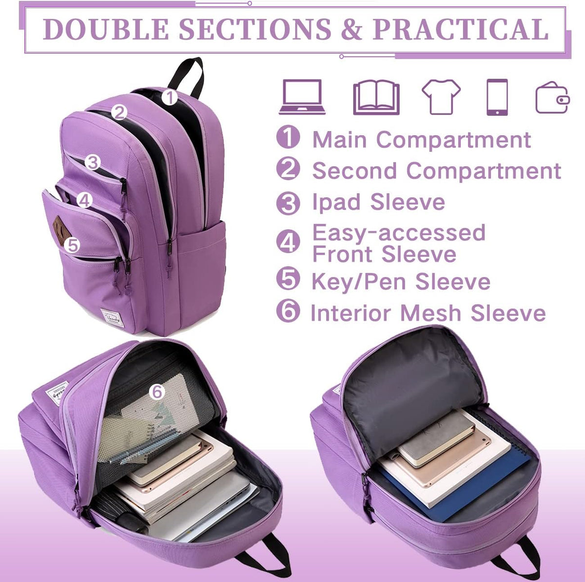School Backpack for Men Women,Vaschy Lightweight School Bag Bookbag Casual Daypack for High School/College/Teens/Travel/Work - PuriLite