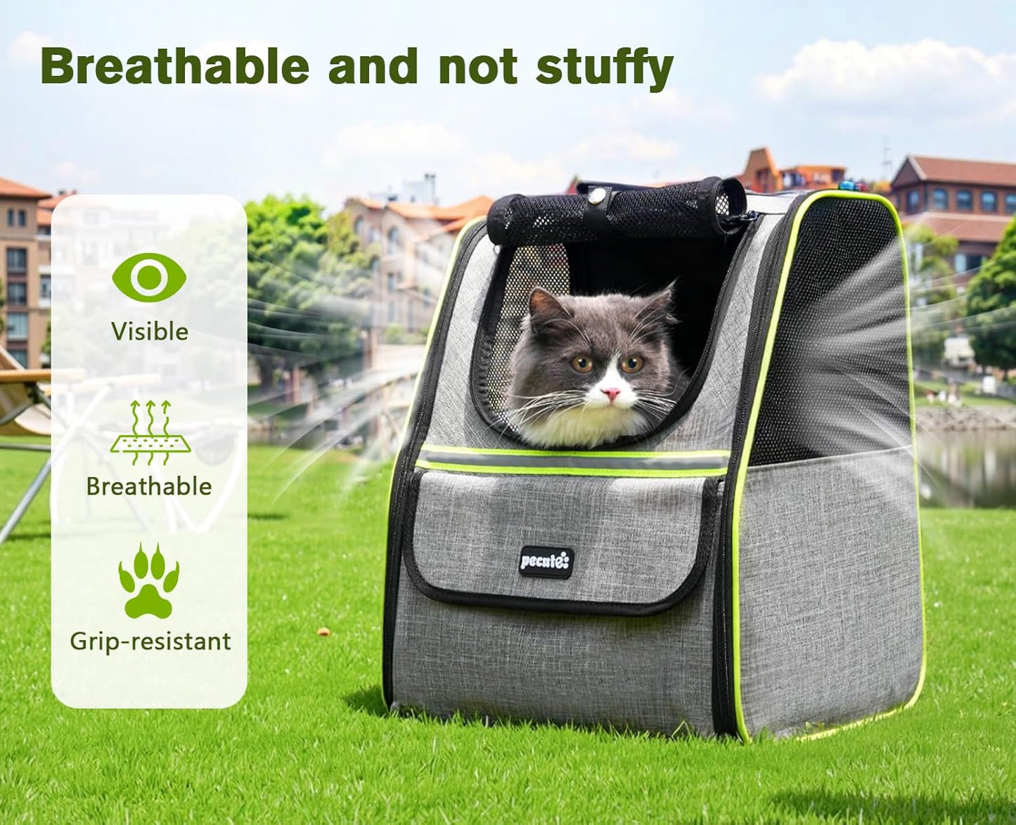 Pecute Expandable Cat Backpack Carrier, Small Dog Backpack Carrier, Pet Backpack Carriers for Cats Dogs Puppy Kitten, Cat Carriers Bag Carrying for Travel Hiking Bike Riding Walking Outdoor,Grey - PuriLite