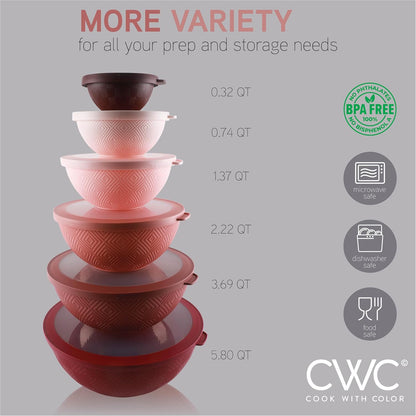COOK WITH COLOR Mixing Bowls with TPR Lids - 12 Piece Plastic Nesting Bowls Set Includes 6 Prep Bowls and 6 Lids, Microwave Safe Mixing Bowl Set (Mint) - PuriLite