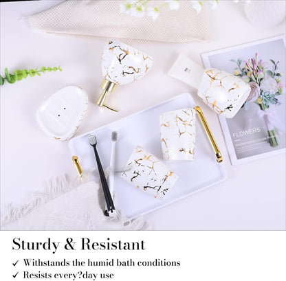 White Bathroom Accessories Set,Modern Countertop Bathroom Decor,Luxury 6 Piece Bathroom Accessory Set,Complete with Soap Dispenser,Toothbrush Holder,Tumbler,Tray - PuriLite