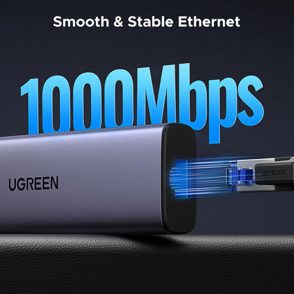 UGREEN Revodok USB C Hub 6-in-1, Type C Adapter with Gigabit to Ethernet Adapter, 4K HDMI, 100W PD, 3 USB 3.0, Compatible with MacBook, iPad, Dell, HP, Surface, Chromebook, Mac mini - PuriLite