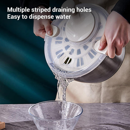 Stainless Steel Salad Spinner, Fruit Vegetable Dryer, Spin and Dry Salad Greens, Drainer & Colander Bowl, Pasta and Fries Spinner, Non Slip Design, 5L Capacity - PuriLite
