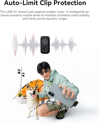 Hollyland Lark A1 Duo - Wireless Microphone USB C for iPhone 16/15 & Android (2TX + USB-C RX + Charging Case), Magnetic Mic for YouTube, TikTok, Podcast, Interviews (Black) - PuriLite