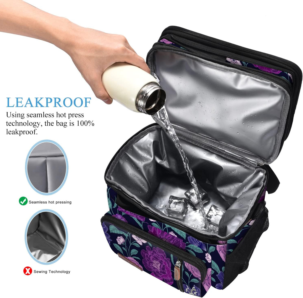 Lunch Bag for Women Men Double Deck Lunch Box - Leakproof Insulated Soft Large Lunch Cooler Bag, MIYCOO (Black,15L) - PuriLite