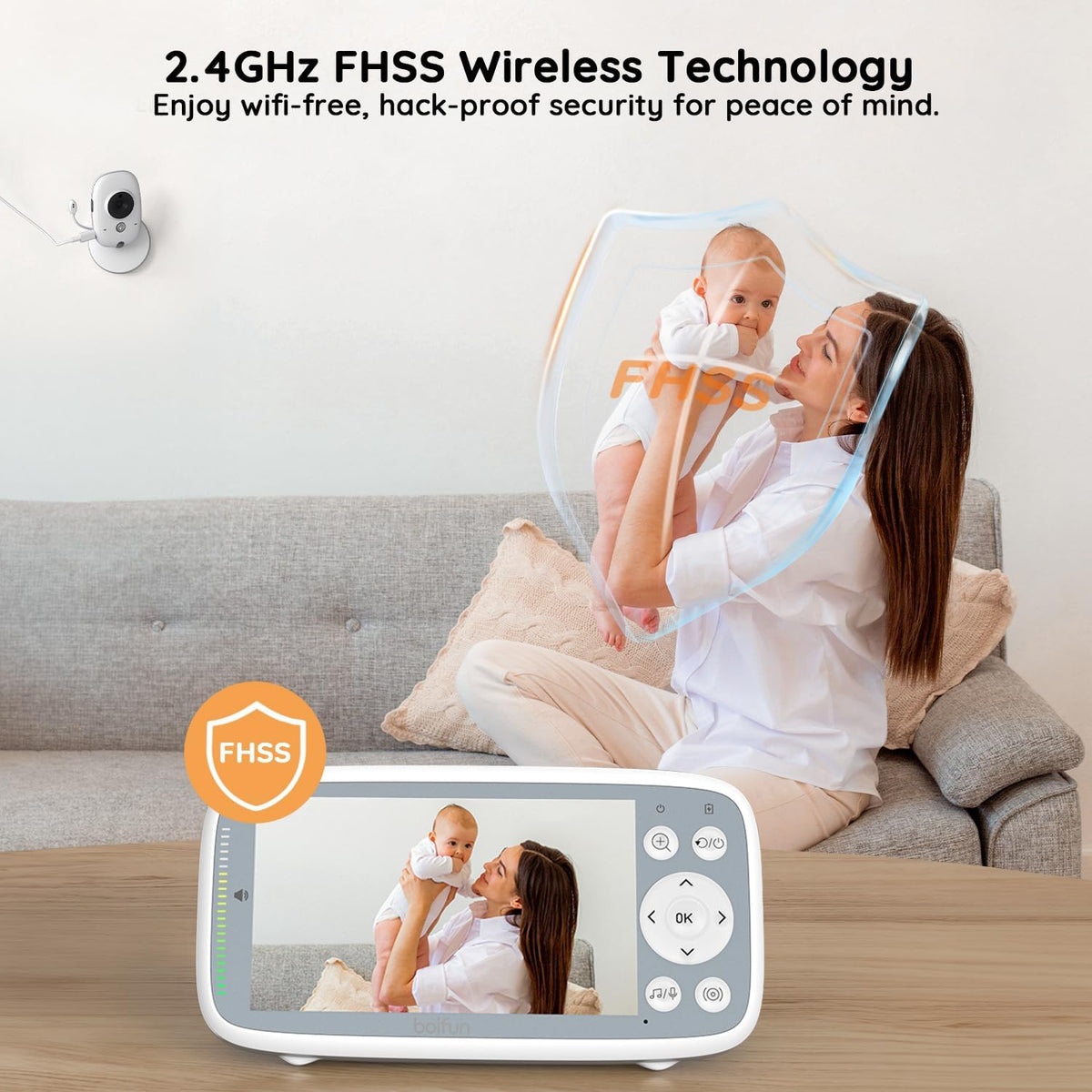 BOIFUN Baby Monitor No Wi-Fi, 4'' 3X Zoom Display, Video Baby Monitor Camera, IPS 720p Wireless (Moniteur Bébé), Easy to Use and Set Up, VOX Sound Detection, Invisible Infrared Night Vision - PuriLite