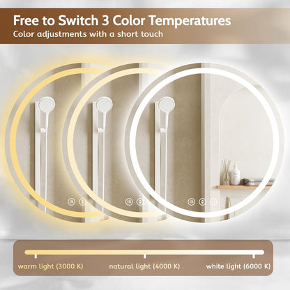 Lmsedf 24" x 32"Rectangle LED Bathroom Mirror with Lights, Backlit & Front Lighted, Wall-Mounted Vanity Mirror 3000K/4000K/6000K, Memory Functions, Anti-Fog, Dimmable Smart Mirror - PuriLite