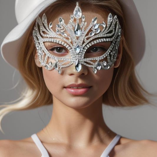 XSBODY Bling Rhinestone Masquerade Mask For Women Ball Costume Crystal Face Mask Carnival Jewelry - PuriLite