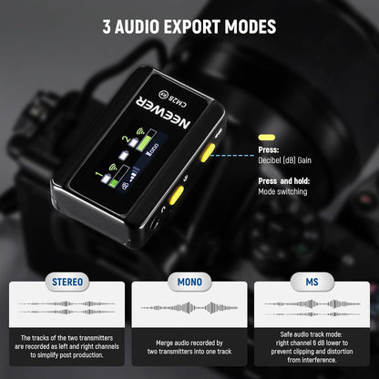 NEEWER CM28 Wireless Lavalier Microphone System with Charging Case, 1 Click Noise Canceling, 4GB Storage for 9Hrs of 48KHz 16 Bit Uncompressed Audio Lapel Mic Compatible with iPhone/Android/PC/Camera - PuriLite