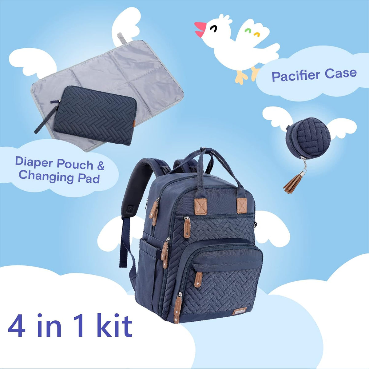 Diaper Bag Backpack, iniuniu Large Baby Bags with Diaper Pouch, Washable Changing Pad, Pacifier Case and Stroller Straps - PuriLite