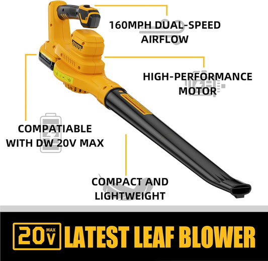 Nelhalt 20V Cordless Leaf Blower, Max 160 MPH Compatible with DeWALT 20V Max Battery, Compact and Lightweight Design, Electric Blower for Lawn Care, Yard, Tool Only - PuriLite