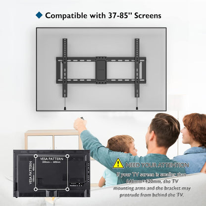 BONTEC TV Wall Mount for 37–85 Inch TVs, Tilting TV Mount Bracket for LED LCD OLED Flat Curved Screens, Low Profile 1.5in Design, Max VESA 600x400mm, Supports up to 132lbs, Fits 55 65 75 85 Inch - PuriLite