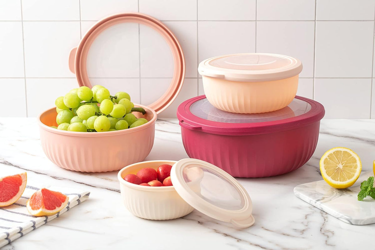 COOK WITH COLOR Prep Bowls with Lids- 8 Piece Nesting Plastic Small Mixing Bowl Set with Lids (Teal Ombre) - PuriLite
