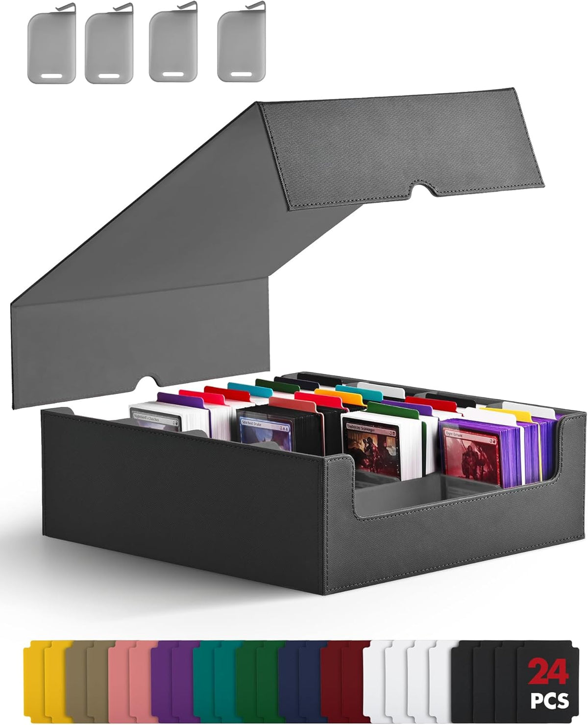 ZLCA Card Storage Box for MTG PTCG, Commander Deck Box Holds 3000+ Cards, Card Storage Case with 4 Stoppers, Card Organizer for TCG Sport Cards (Black) - PuriLite