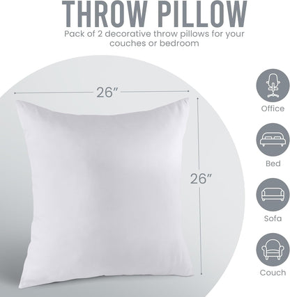 Utopia Bedding Throw Pillows Insert (Pack of 2, White) - 20 x 20 Inches Bed and Couch Pillows - Indoor Decorative Pillow - PuriLite