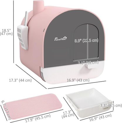 PawHut Large Cat Litter Box with Lid, Enclosed Kitty Litter Box with Slide-Out Tray, Scoop, Filter, Green - PuriLite