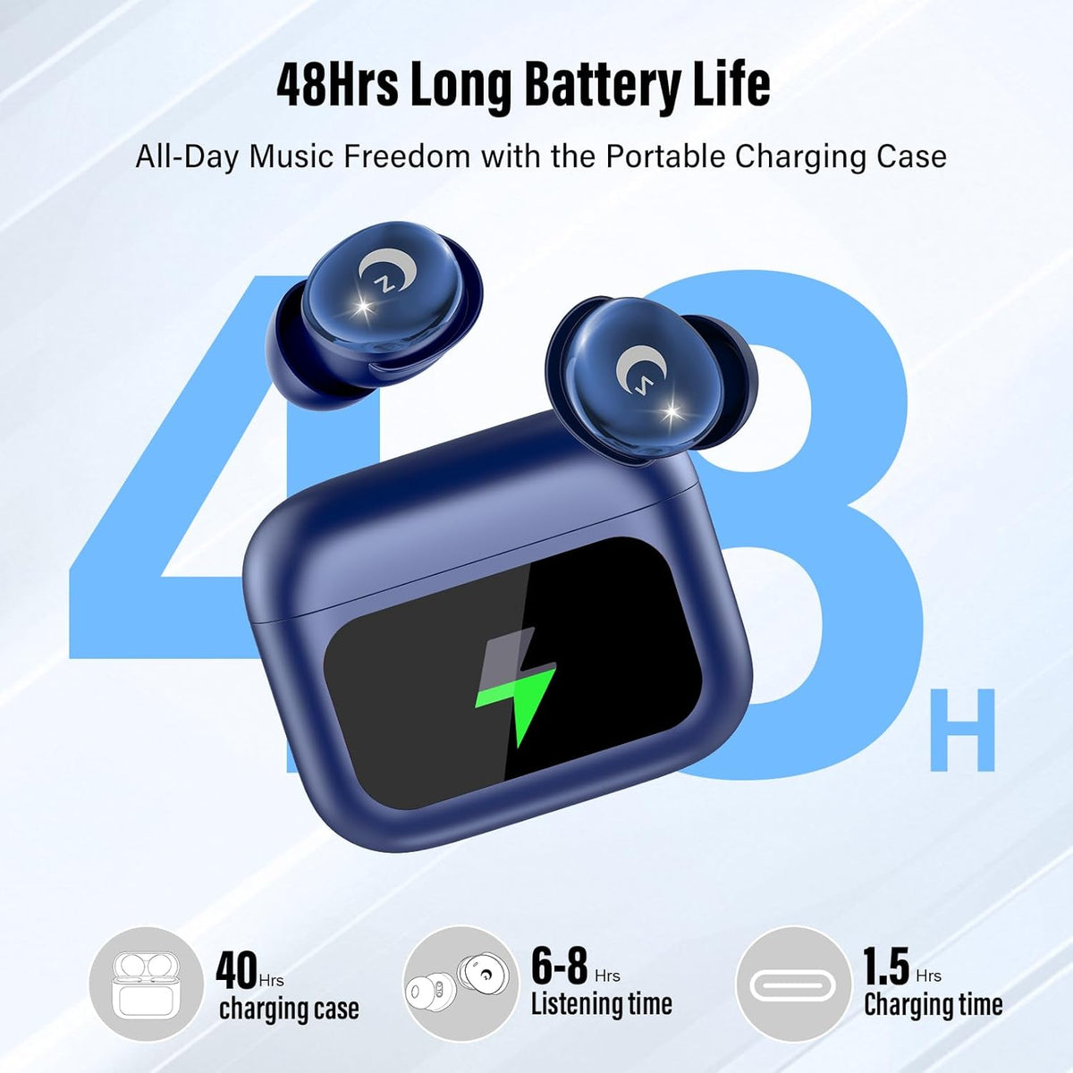 VEKJ Sleep Earbuds, Bluetooth 5.4 Mini Wireless Ear Euds with Multifunctional Touch Screen, 48H Bass Stereo Headphones with Sleep Mode/5 EQ Modes/ENC Noise Cancelling, IPX7 Earphones for iOS Android - PuriLite