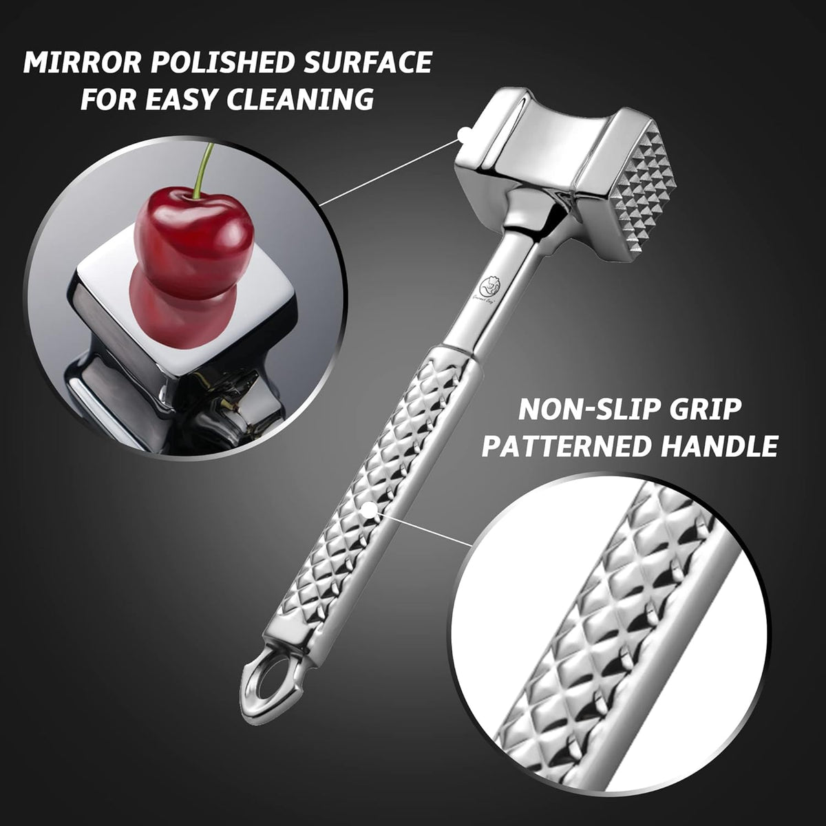 Stainless Steel Meat Tenderizer Tool, Premium Meat Mallet with Non-Slip Grip, Dual-Sided with Heart Shape Design for Tenderizing Steak, Poultry & Chicken Cutlet, Dishwasher Safe, Lifetime Replacement - PuriLite