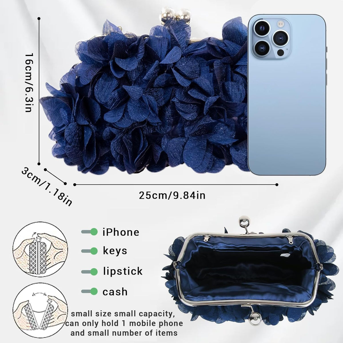 JAMBHALA Clutch Evening Handbags Floral Appliques Small Clutch Purses for Women - PuriLite