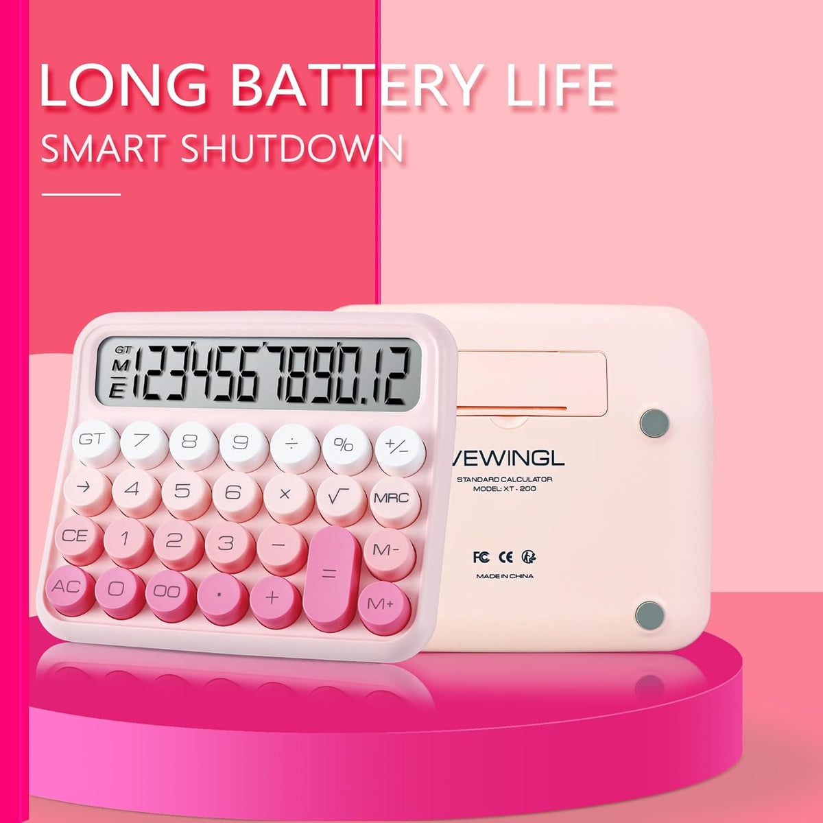 VEWINGL Mechanical Switch Calculator, 12 Digit Large LCD Display and Buttons, Great for Everyday Life and Basic Office Work, with Battery - PuriLite