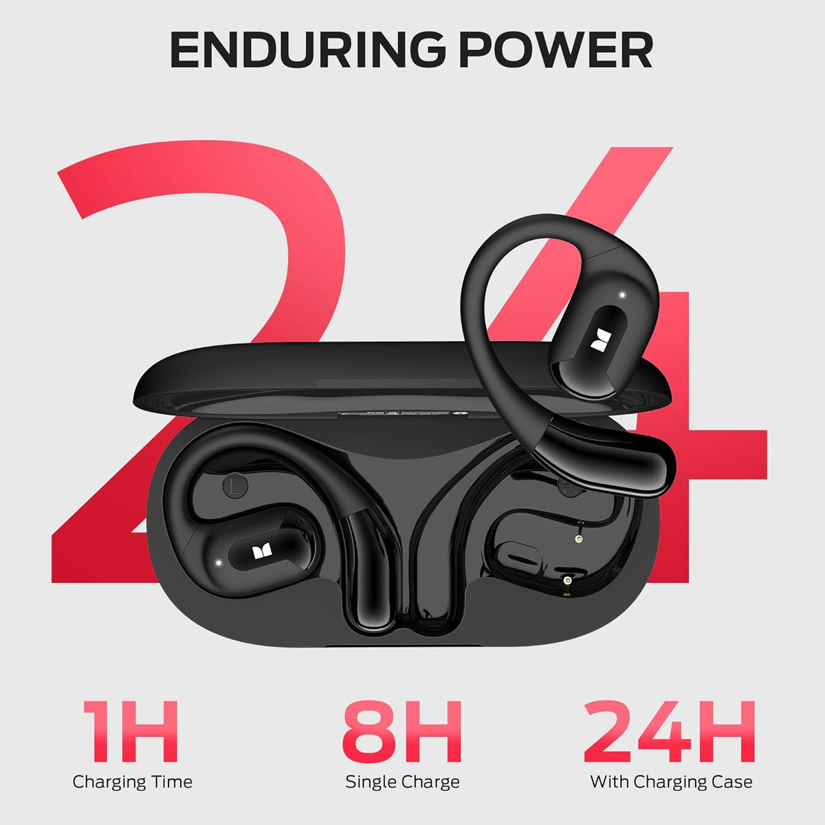 Monster Open Ear AC317 Headphones, Bluetooth 5.4 Wireless Headphones with Stereo Sound, Crystal Clear Calls, 24H Playback, Type-C Charging, Touch Control, Sweat Resistant Open Ear Wireless Earbuds - PuriLite