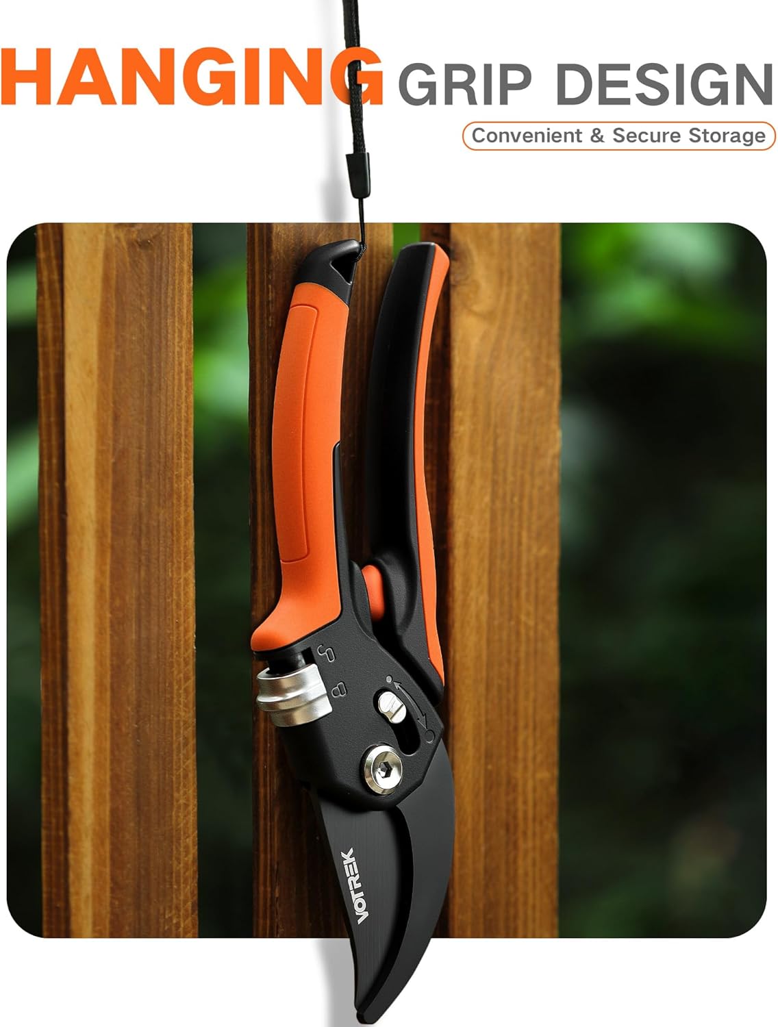 VOTREK Pruning Shears - 8.5" Heavy Duty Bypass Pruners for Gardening with Built-in Spring & SK5 Steel Blades - Ergonomic Adjustable Handle for All Hand Sizes, Garden Clipper Plant Scissors for Branch - PuriLite