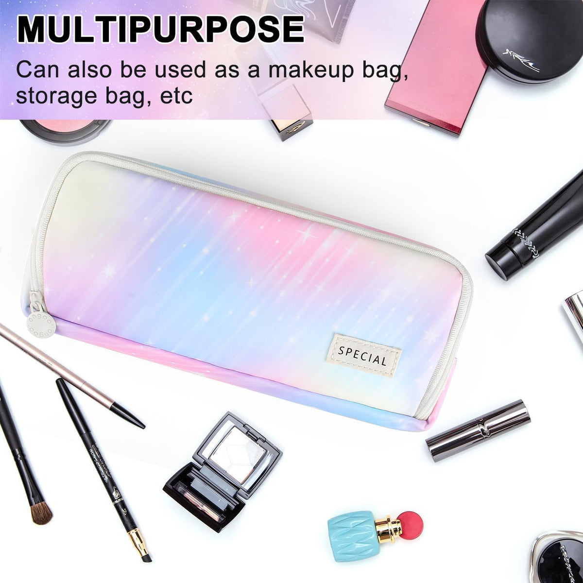 Big Capacity Pencil Case, OLIYuMi 3 Compartment Pencil Pouch Pencil Bag Storage Box Stationery Organizer Makeup Bag with Zipper Closure for Student Office College Boys and Girls (Pink) - PuriLite