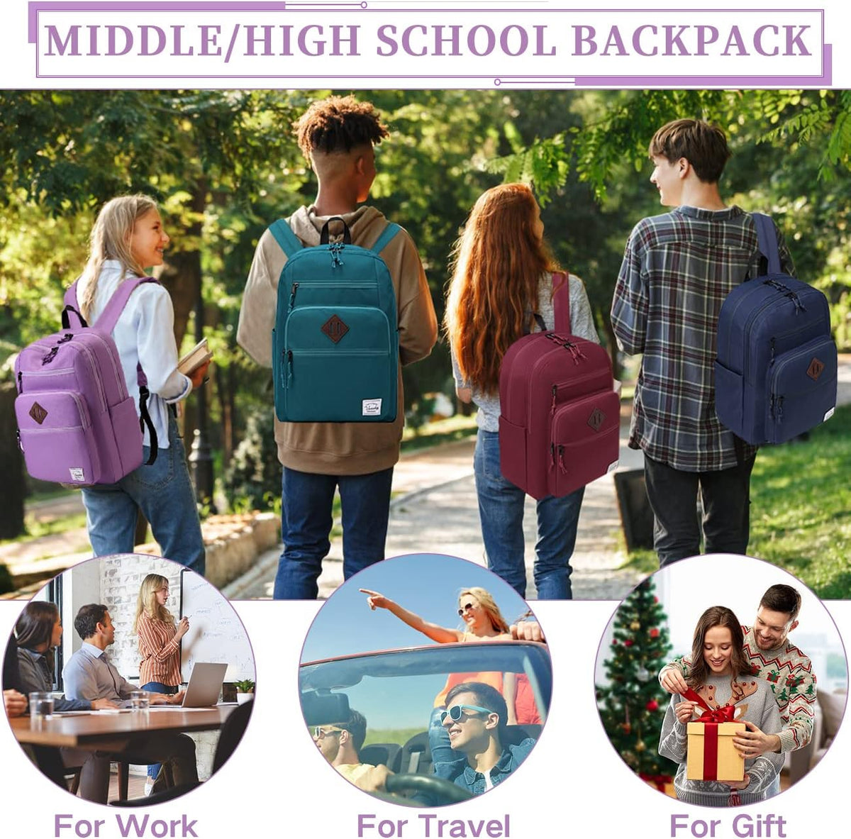 School Backpack for Men Women,Vaschy Lightweight School Bag Bookbag Casual Daypack for High School/College/Teens/Travel/Work - PuriLite