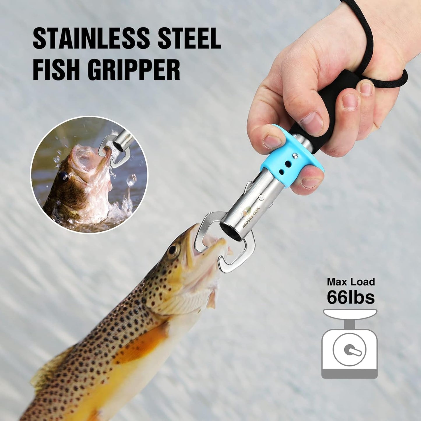 MOSSY OAK 4pc Fishing Tool Kit - Pistol Grip Fishing Pliers, Fish Fillet Knife, Fishing Gripper, Line Snip, Fly Fishing Retractor with Retractable Lanyard - PuriLite