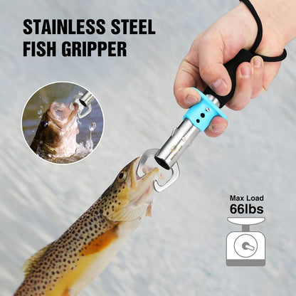 MOSSY OAK 4pc Fishing Tool Kit - Pistol Grip Fishing Pliers, Fish Fillet Knife, Fishing Gripper, Line Snip, Fly Fishing Retractor with Retractable Lanyard - PuriLite