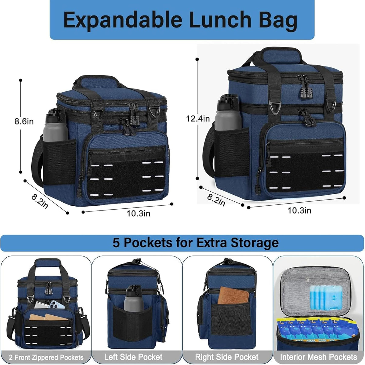 Lunch Box Cooler Bag - Insulated Tactical Lunchbox for Men - XLarge Lunch Pail Lunch Kit for Adults Work Outdoor Shifts Trips Black Camo 25L - PuriLite