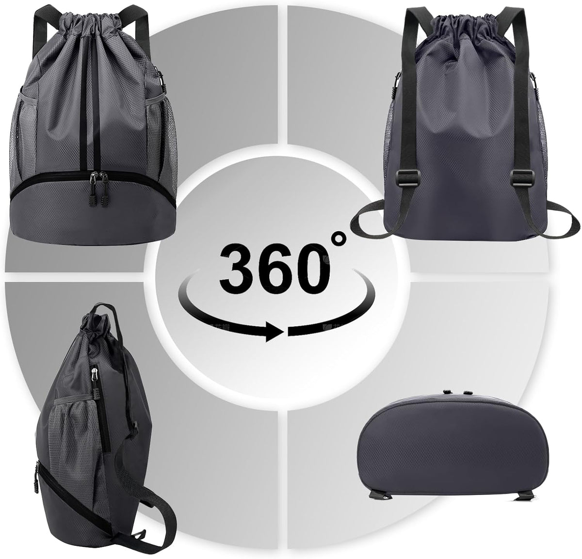 Hoedia Sports Drawstring Backpack - String Swim Gym Bag with Shoes Compartment and Wet Proof Pocket for Women/Men - PuriLite