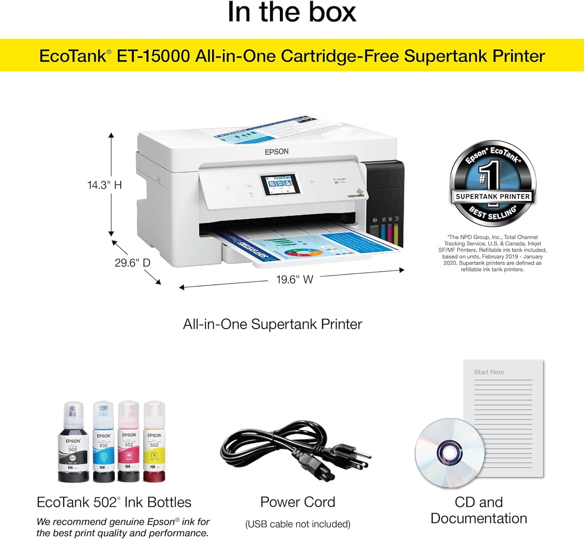 Epson EcoTank ET-15000 Wireless Color All-in-One Supertank Printer with Scanner, Copier, Fax, Ethernet and Printing up to 13 x 19 Inches - PuriLite