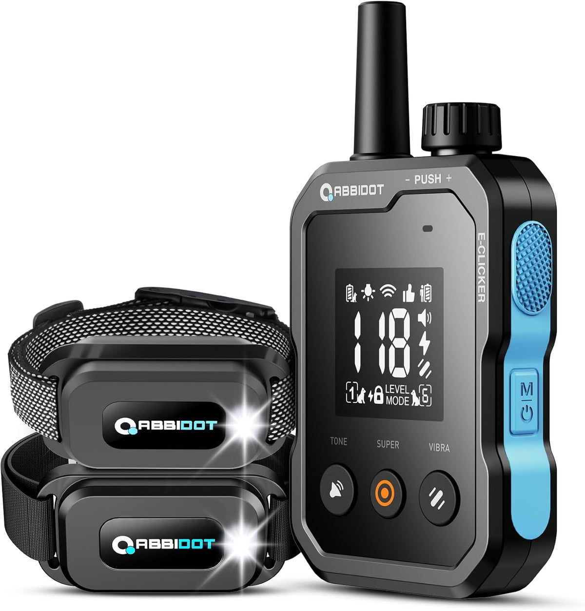 ABBIDOT Shock Collar - 4500ft Range Dog Training Collar with Remote, Super Mode, E-Clicker, Night Light, Safety Lock, Waterproof & Rechargeable E Collar for Small Medium Large Dogs (Black, 2 Collars) - PuriLite